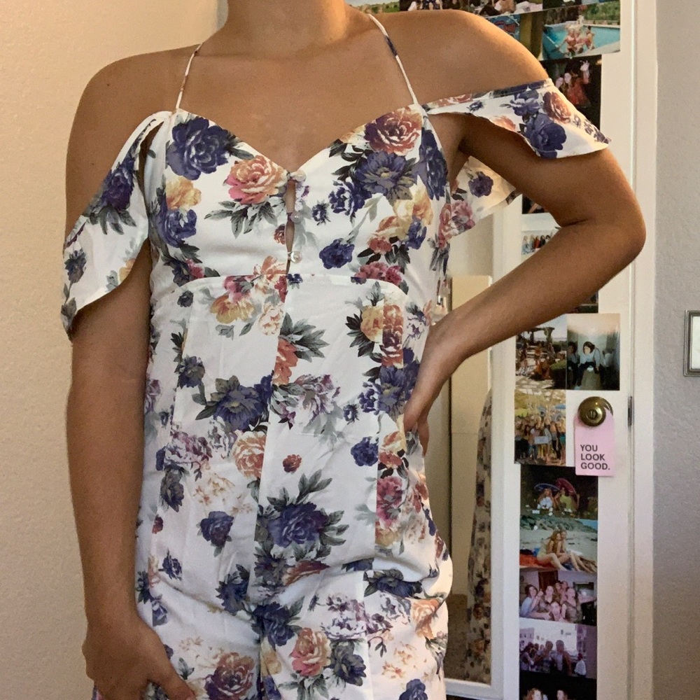 floral ruffle wide leg jumpsuit